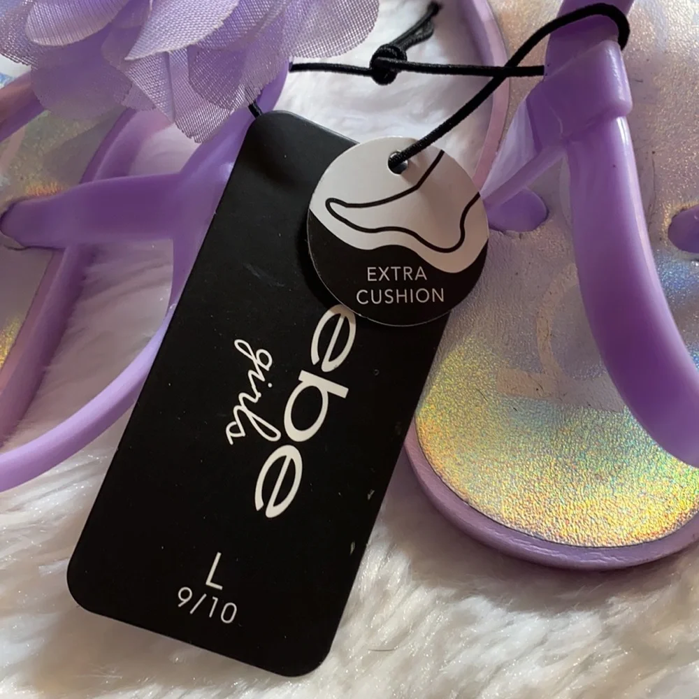 bebe Girls Iridescent Lavender Floral Jelly Sandals